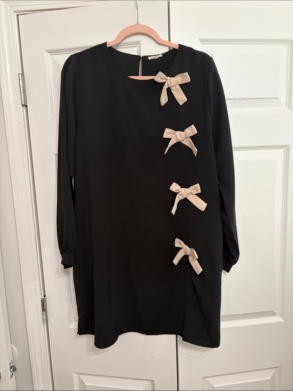 JODIFL Black Midi Dress with Cream Bow Accents